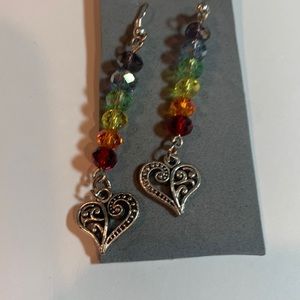 Chakra crystals/Silvertone heart earrings for Valentine’s Day